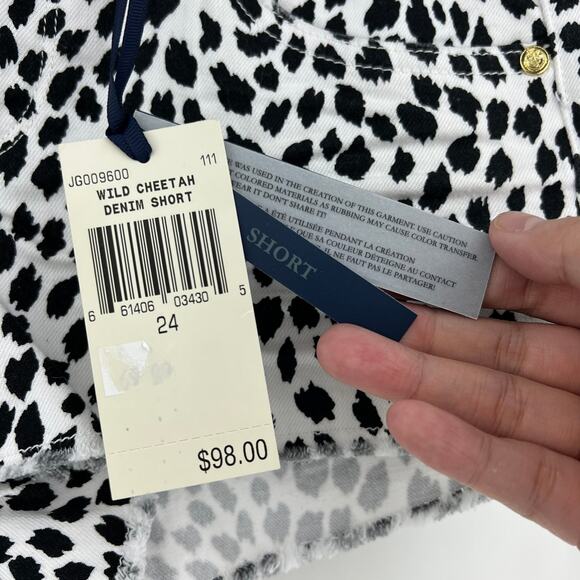 Juicy Couture (24) White Black Wild Cheetah Denim Micro Mini Shorts Cutoffs NWT - Picture 11 of 11